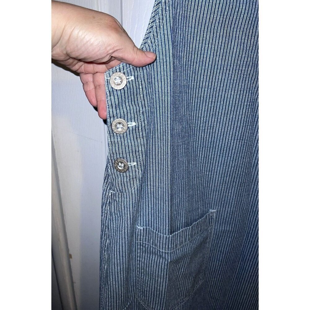 ERIKA & CO. Y2K Denim Thin Stripe Dungarees Maxi Jumper Dress Sz L - Picture 6 of 13